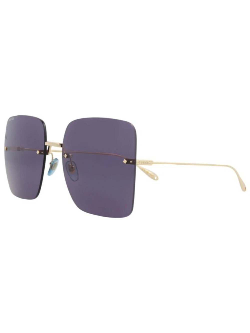 New Gucci Women's Sunglasses Square Rectangle Metal Frame Gold Gold Blue